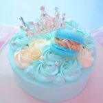 水色マカロンティアラケーキ<br>